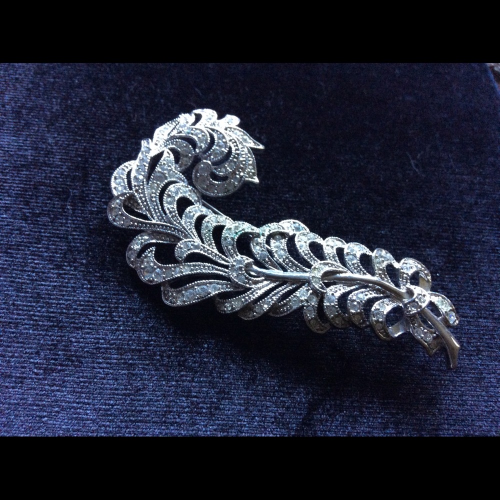 Vintage Kenneth Jay Lane Feather Rhinestone Brooch